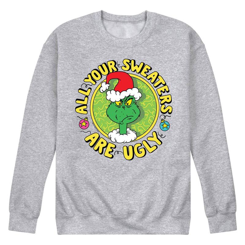 アニメ文字記号 レディース トップス プルオーバー 流汗 スウェーター フリース Licensed Character Men\u0027s Dr. Seuss The Grinch All Your Sweaters Are Ugly Fleece Sweatshirt Heather Gray 薄墨色