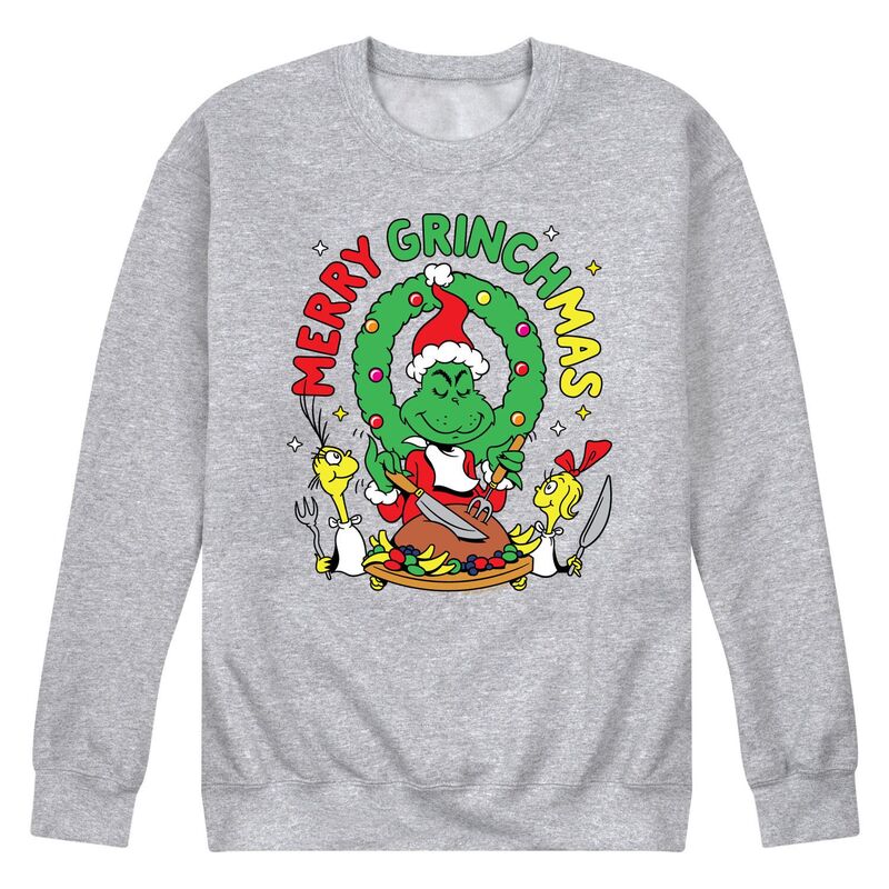 アニメ文字記号 レディース トップス プルオーバー 流汗 フリース Licensed Character Men\u0027s Dr. Seuss The Grinchmas Fleece Sweatshirt Heather Gray 薄墨色