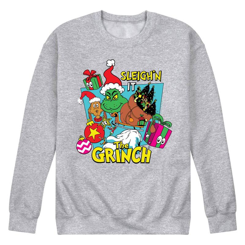 アニメ文字記号 レディース トップス プルオーバー 汗水 フリース Licensed Character Men\u0027s Dr. Seuss The Grinch Sleigh\u0027n It Fleece Sweatshirt Heather Gray 薄墨色