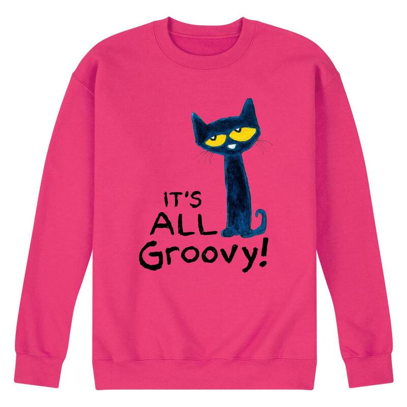 アニメ文字記号 レディース トップス プルオーバー 汗水 フリース Licensed Character Men\u0027s Pete the Cat Its All Groovy Fleece Sweatshirt Magenta マゼンタ