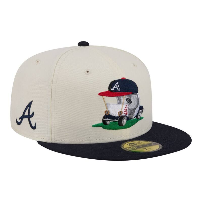 ニュー内鰓 レディース 付属物 鳥打ち帽 Men\u0027s New Era Cream/Navy Atlanta Braves Bullpen Cart 59FIFTY Fitted Hat Brv Beige ベージュ
