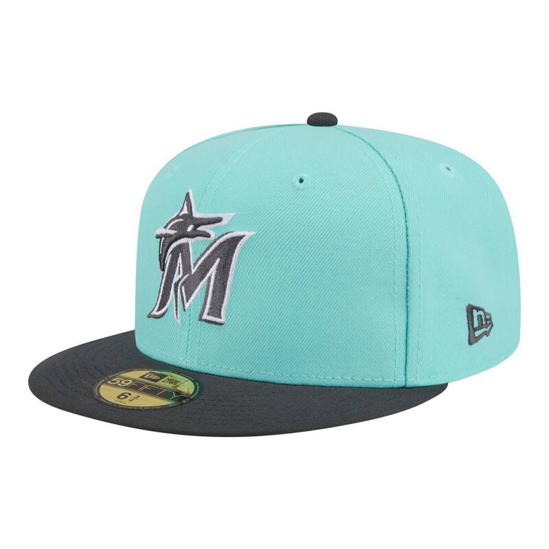 ニュー内鰓 レディース 付属物 鳥打ち帽 Men\u0027s New Era Turquoise/Charcoal Miami Marlins Two-Tone Color Pack 59FIFTY Fitted Hat Mrl Turq A 濃灰色