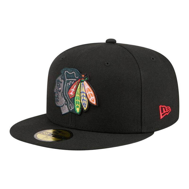 ニュー内鰓 レディース 付属物 鳥打ち帽 Men\u0027s New Era Black Chicago Blackhawks Color Pop 59FIFTY Fitted Hat Hwk Black 黒いこと