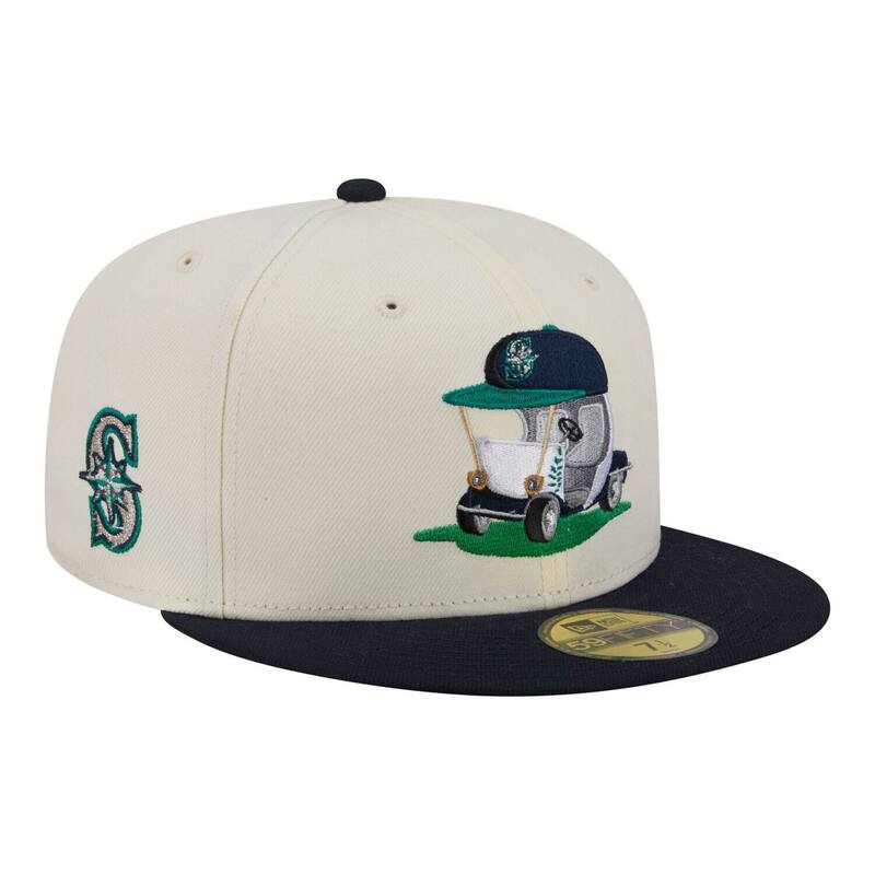ニュー内鰓 レディース 付属物 鳥打ち帽 Men\u0027s New Era Cream/Navy Seattle Mariners Bullpen Cart 59FIFTY Fitted Hat Mns Beige ベージュ