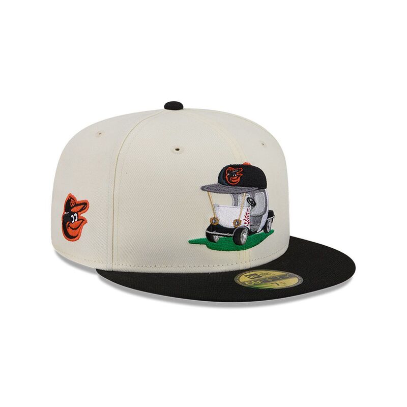 ニュー内鰓 レディース 付属物 鳥打ち帽 Men\u0027s New Era Cream/Black Baltimore Orioles Bullpen Cart 59FIFTY Fitted Hat Orl Beige ベージュ
