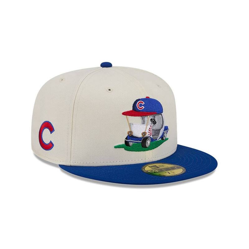 ニュー内鰓 レディース 付属物 鳥打ち帽 Men\u0027s New Era Cream/Royal Chicago Cubs Bullpen Cart 59FIFTY Fitted Hat Cubeige ベージュ