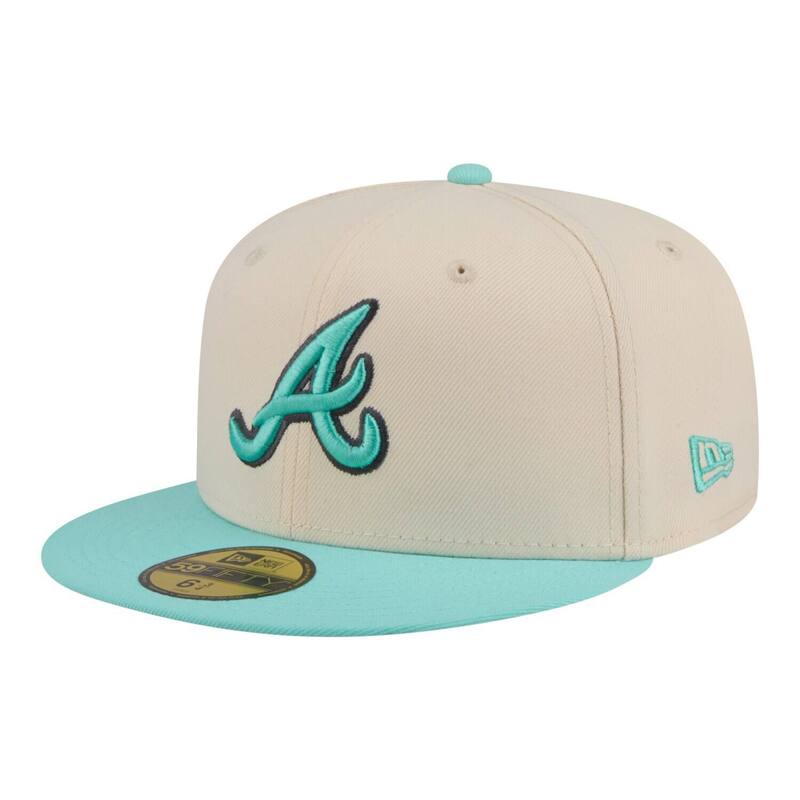 ニュー内鰓 レディース 付属物 鳥打ち帽 Men\u0027s New Era Light Beige/Turquoise Atlanta Braves Two-Tone Color Pack 59FIFTY Fitted Hat Brv Lt Bei 青緑色