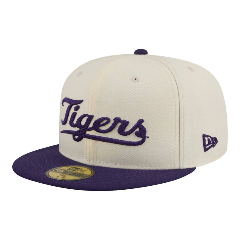 ニュー内鰓 レディース 添え物 かぶり笠 Men\u0027s New Era Cream/Purple LSU Tigers Two-Tone Script 59FIFTY Fitted Hat Lsu Beige ベージュ
