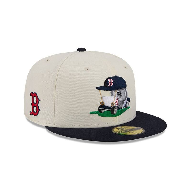 ニュー内鰓 レディース 付属物 鳥打ち帽 Men\u0027s New Era Cream/Navy Boston Red Sox Bullpen Cart 59FIFTY Fitted Hat Rsx Beige ベージュ