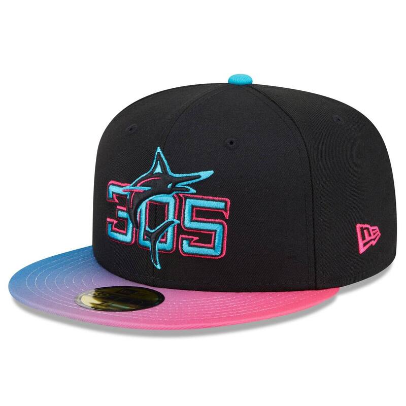 ニュー内鰓 レディース 添え物 かぶり笠 Men\u0027s New Era Black/Pink Miami Marlins 2025 City Connect 59FIFTY Fitted Hat Mrl Black 黒いこと