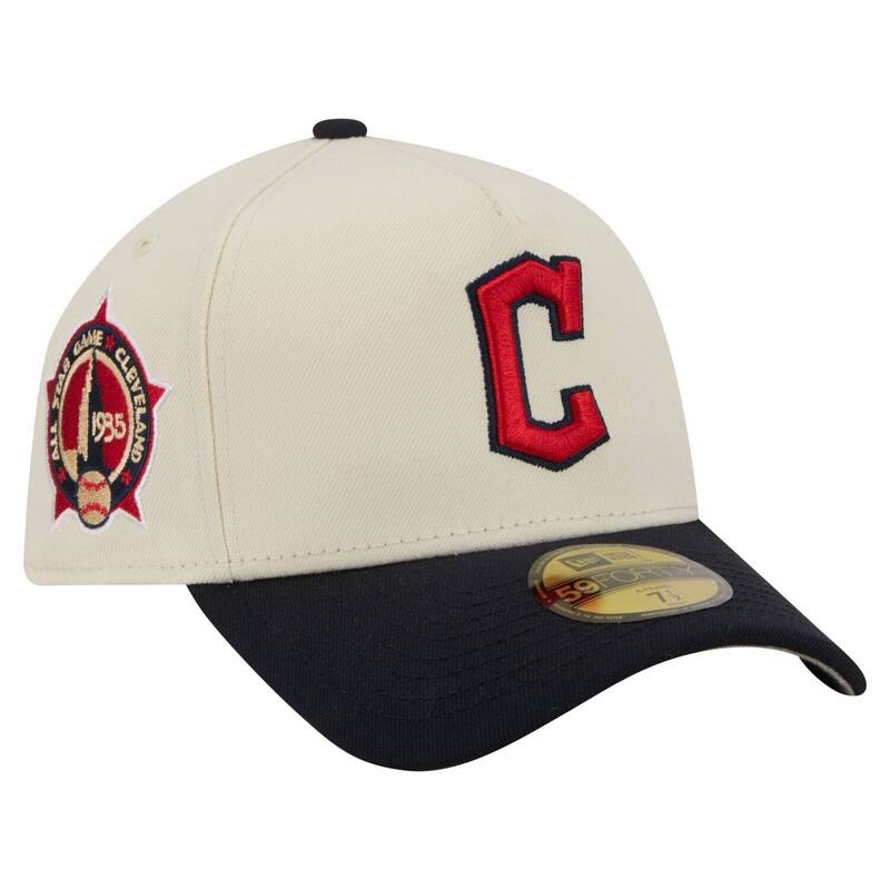 ニュー内鰓 レディース 付属物 鳥打ち帽 Men\u0027s New Era Cream Cleveland Guardians Chrome A-Frame 59FORTY Fitted Hat Grd Beige ベージュ