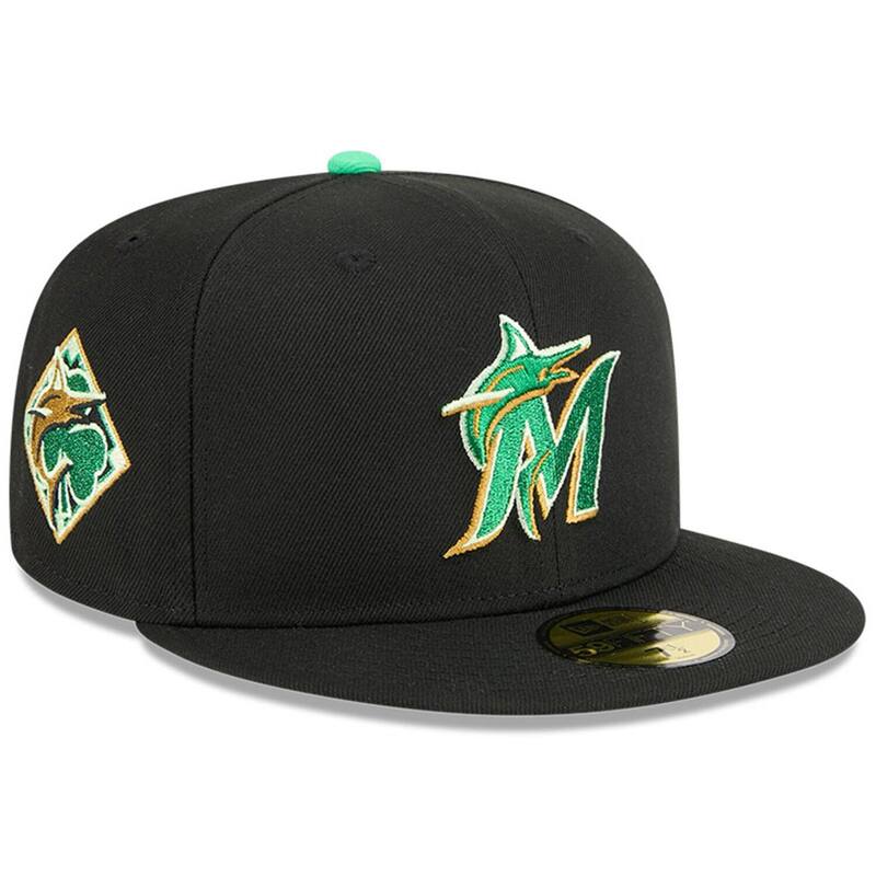 ニュー内鰓 レディース 佩び物 かぶり笠 Men\u0027s New Era Black Miami Marlins 2026 St. Patrick\u0027s Day 59FIFTY Fitted Hat Mrl Black 黒いこと