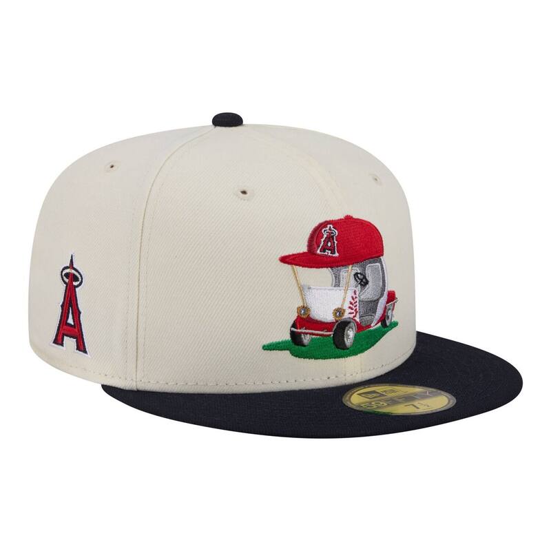 ニュー内鰓 レディース 付属物 鳥打ち帽 Men\u0027s New Era Cream/Navy Los Angeles Angels Bullpen Cart 59FIFTY Fitted Hat Ang Beige ベージュ