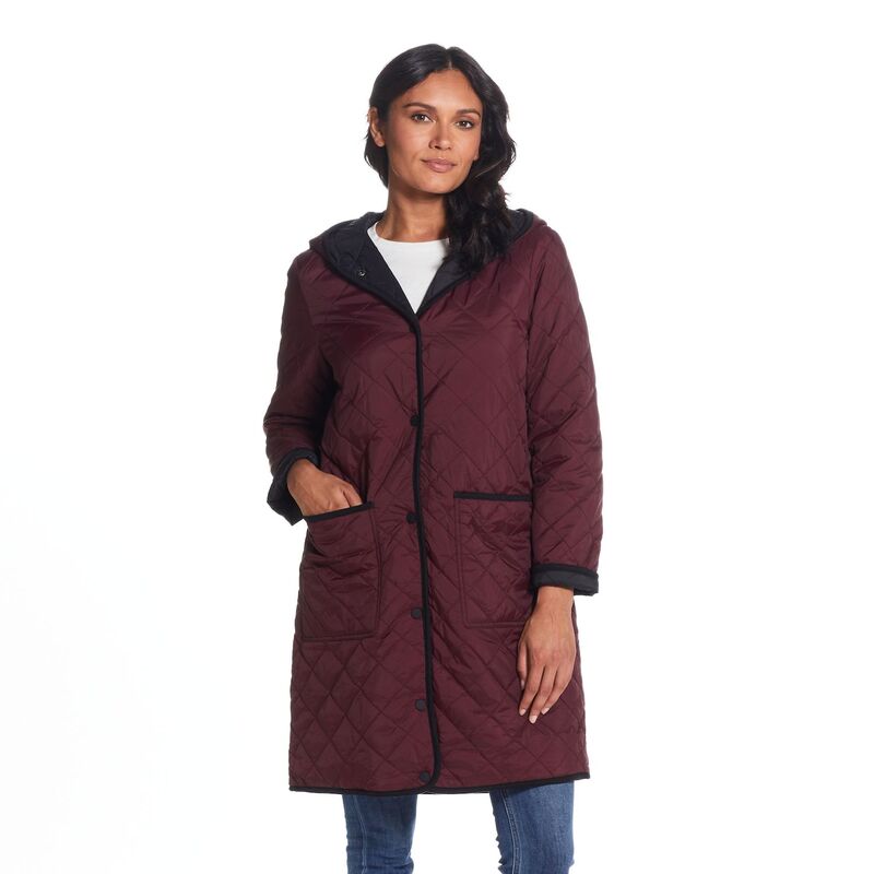 ウェザーキャスト レディース アウター 上衣・上衣 キルティング Women\u0027s Weathercast Quilted Reversible Duffle Jacket Merlot Black 黒いこと
