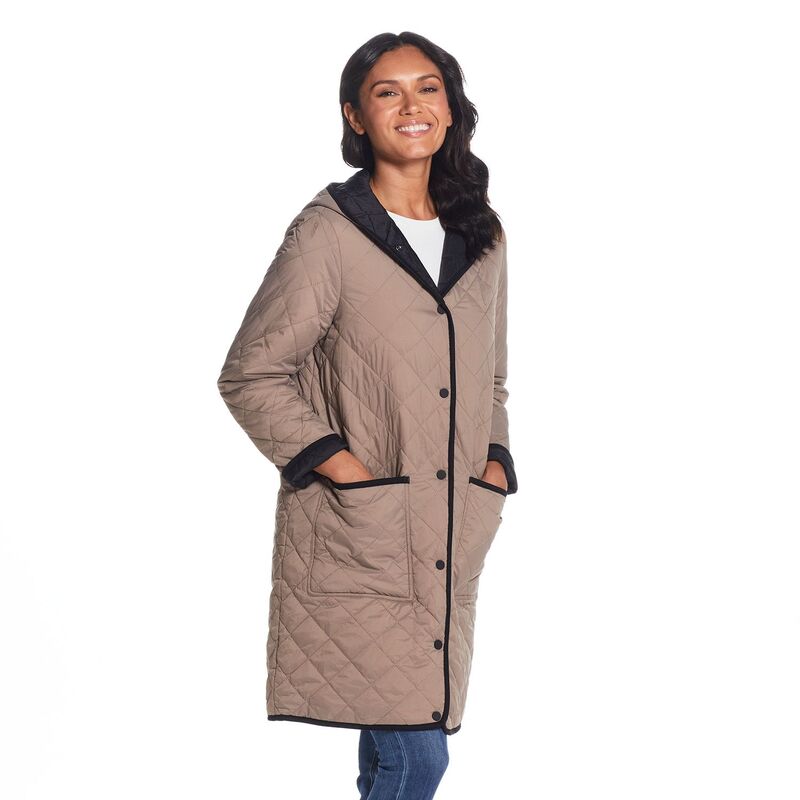 ウェザーキャスト レディース アウター 上衣・上衣 キルティング Women\u0027s Weathercast Quilted Reversible Duffle Jacketaupe Black 黒いこと