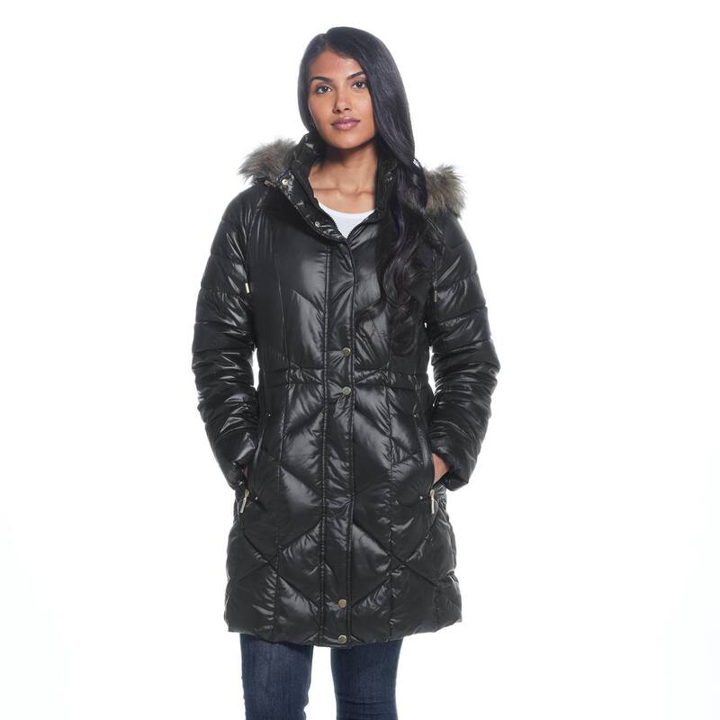 ウェザーキャスト レディース アウター 上衣・上衣 キルティング 厚地の外套 Women\u0027s Weathercast Hood Quilted Puffer Coat Black 黒いこと