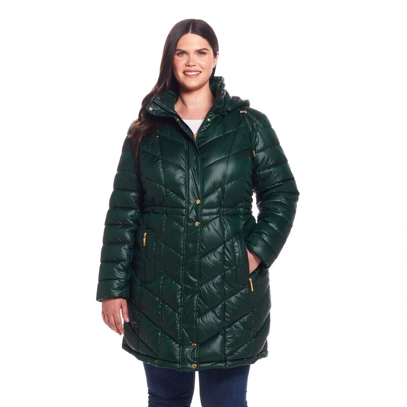 ウェザーキャスト レディース アウター 上衣・上衣 足し加える大きさ 厚地の外套 Plusize Weathercast Hooded Heavyweight Puffer Coat Hunter Green 緑であること