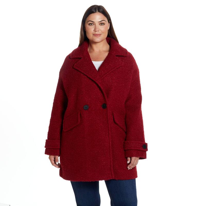 ウェザーキャスト レディース アウター 上衣・上衣 足し加える大きさ 厚地の外套 Plusize Weathercast Double Breasted Boucle Peacoat Red 赤いこと