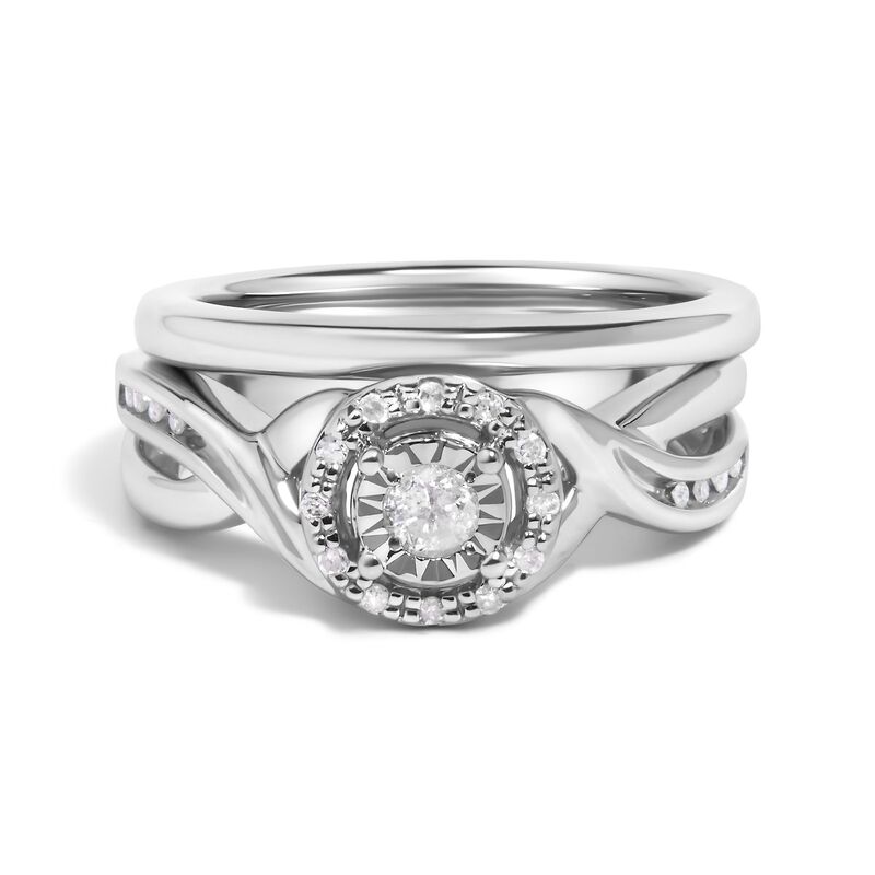 ハウスオブブリリアンス レディース アクセサリー リング Haus of Brilliance Sterling Silver 1/8 Carat.W. Diamond Engagement Ring & Wedding Band Set Sterling シルバー｜ReVida 店