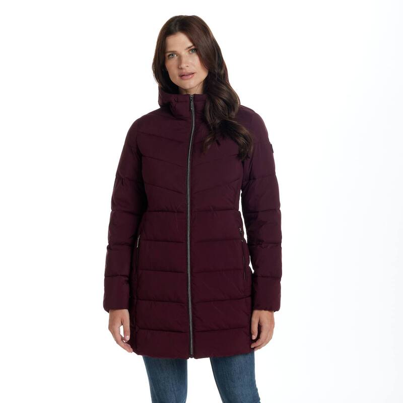 ウェザーキャスト レディース アウター 上衣・上衣 キルティング Women\u0027s Weathercast Hooded Channel Stretch Quilted Puffer Jacket Merlot