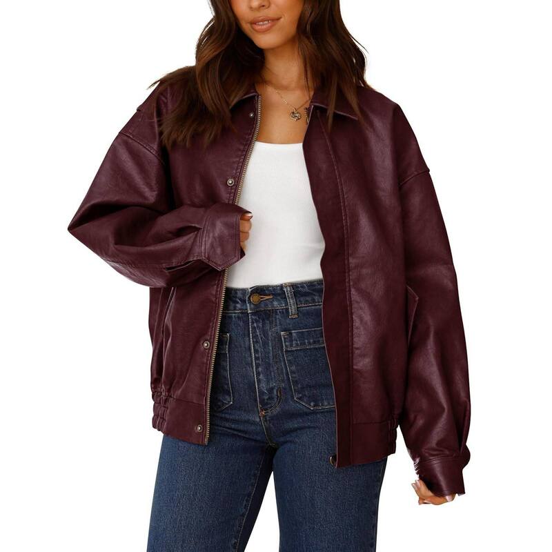 メガリテイラー レディース アウター 上衣・上衣 なめし革 フェイクレザー MegaRetailer Women\u0027s Oversized Faux Leather Moto Jacket Multicolor マルチ色合い