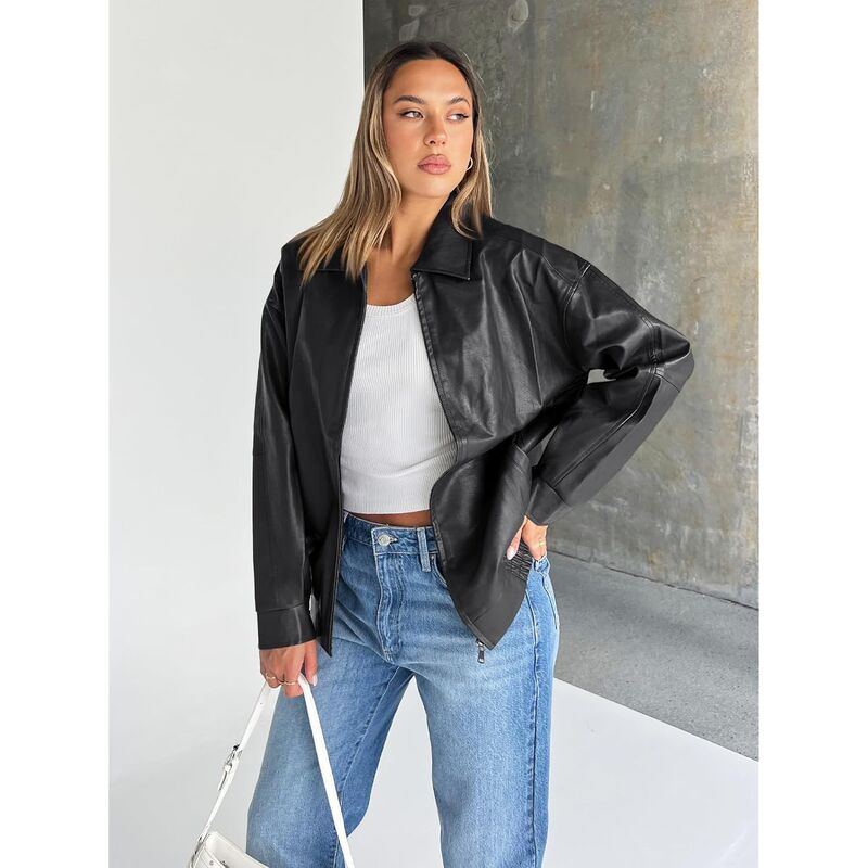メガリテイラー レディース アウター 上衣・上衣 なめし革 フェイクレザー MegaRetailer Women ’ s Faux Leather Motorcycle Jacket Black 黒いこと