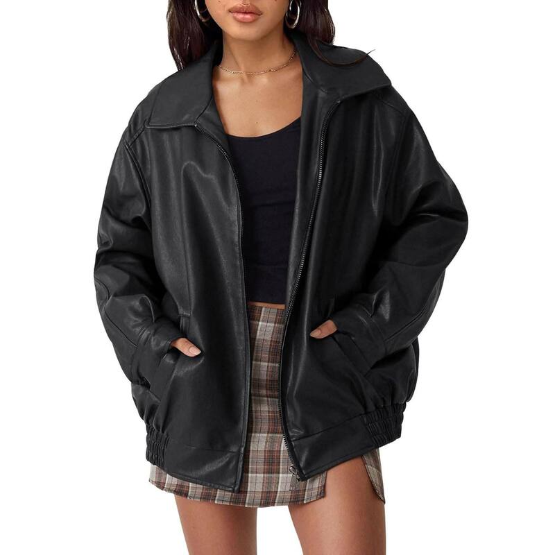 メガリテイラー レディース アウター 上衣・上衣 なめし革 フェイクレザー MegaRetailer Women ’ s Y2K-Inspired Faux Leather Motorcycle Jacket Black 黒いこと