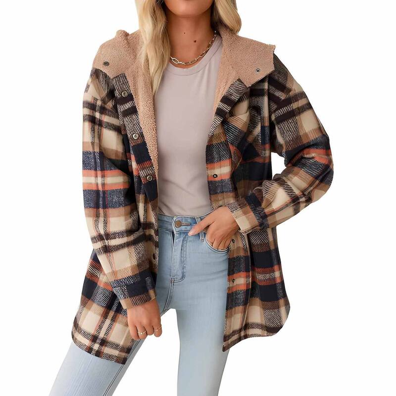 メガリテイラー レディース アウター 上衣・上衣 厚地の外套 MegaRetailer Women ’ s Hooded Plaid Flannel Coat Multicolor マルチ色合い