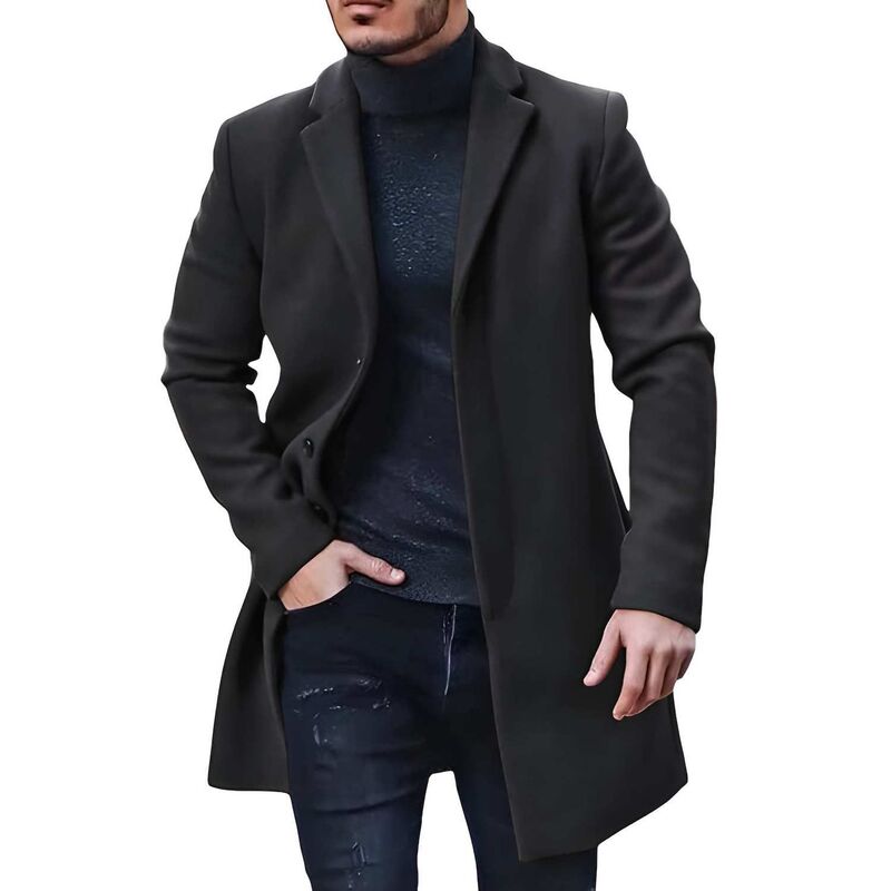 メガリテイラー レディース アウター 上衣・上衣 か細い填まる 厚地の外套 MegaRetailer Men ’ slim Fitrench Coat Single-Breasted Notched Collar Overcoat Black 黒いこと