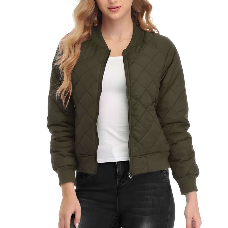 メガリテイラー レディース アウター 上衣・上衣 キルティング MegaRetailer Womens Lightweight Quilted Zip Up Bomber Jacket Green 緑であること