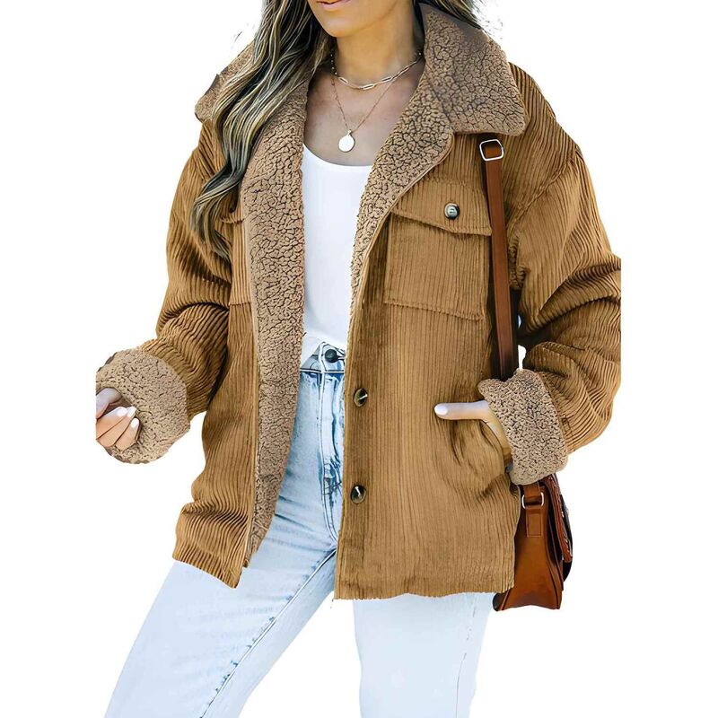 メガリテイラー レディース アウター 上衣・上衣 コール天 フリース MegaRetailer Womens Corduroy Sherpa Jacket with Warm Fleece Collar Brown 赤銅色