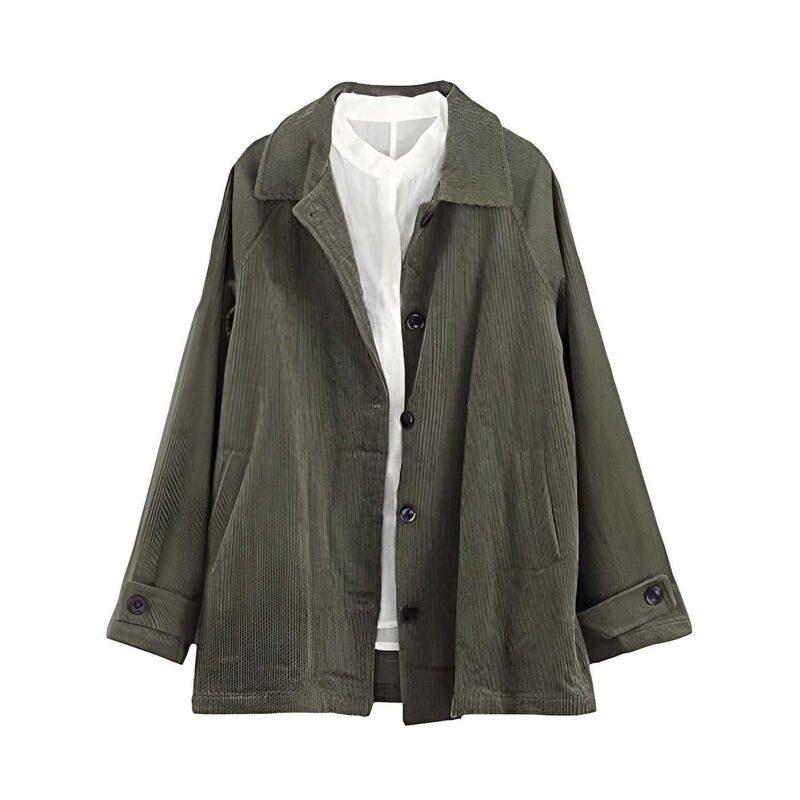 メガリテイラー レディース アウター 上衣・上衣 名取り草落ちこむ コール天 落ちこむ MegaRetailer Womens Corduroy Button Down Jacket with Pockets Green 緑であること