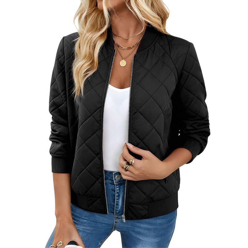 メガリテイラー レディース アウター 上衣・上衣 厚地の外套 MegaRetailer Womens Lightweight Bomber Jacket Casual Zip Up Spring Fall Coat Black 黒いこと