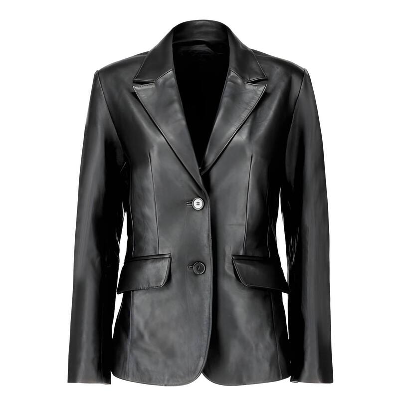 メガリテイラー レディース アウター 上衣・上衣 スポーツジャケット MegaRetailer Classic 2 Button Lambskin Leather Blazer Women Casual Suit Jacket Black 黒いこと