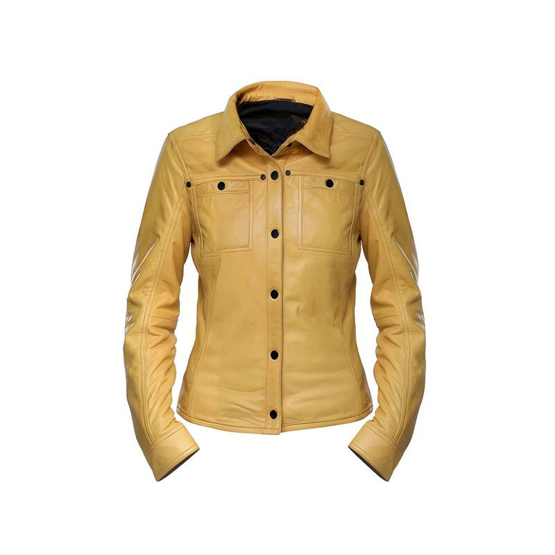 メガリテイラー レディース アウター 上衣・上衣 プルオーバー なめし革 MegaRetailer Womens Button Front Lambskin Leather Shacket Casual Shirt Style Jacket Yellow 黄色