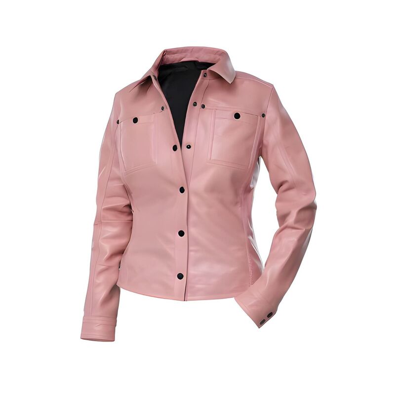 メガリテイラー レディース アウター 上衣・上衣 プルオーバー なめし革 MegaRetailer Button Front Lambskin Leather Shacket for Women Casual Shirt Style Pink サクラ色