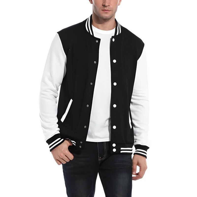 メガリテイラー レディース アウター 上衣・上衣 か細い填まる 綿織物 MegaRetailer Men ’ slim Fit Cotton Varsity Letterman Baseball Bomber Jacket Black 黒いこと