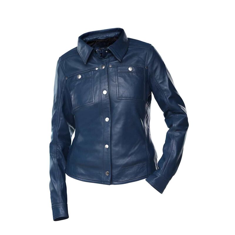 メガリテイラー レディース アウター 上衣・上衣 なめし革 MegaRetailer Women ’ s Button Front Lambskin Leather Shacket Casualong Sleeve Jacket Blue 青色