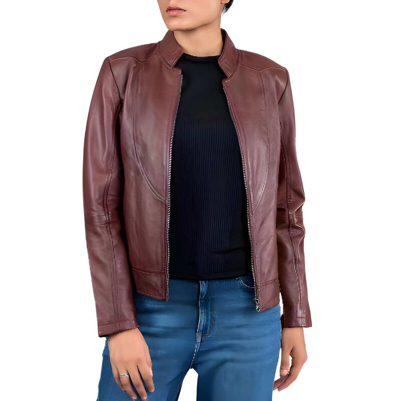 メガリテイラー レディース アウター 上衣・上衣 厚地の外套 なめし革 MegaRetailer Stylish Casual Womens Leather Jacket Classic Biker Design Lambskin Coat Brown 赤銅色