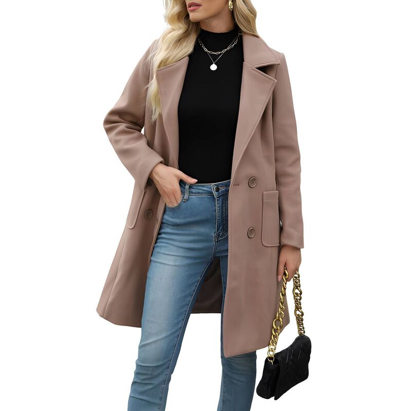 メガリテイラー レディース アウター 上衣・上衣 羊毛 厚地の外套 MegaRetailer Women Wool Blend Mid Length Double Breasted Lapel Winter Coat Multicolor マルチ色合い