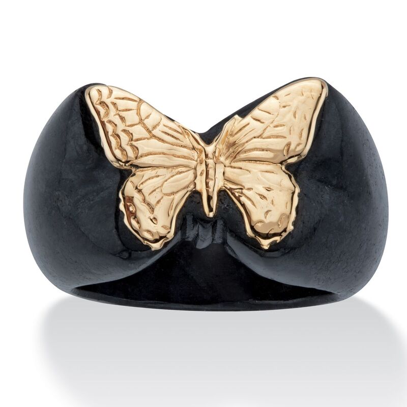 パームビーチジュエリー レディース アクセサリー リング PalmBeach Jewelry PalmBech Jewelry Genuine Jade 14k Yellow Gold Butterfly Ring Black ブラック｜ReVida 店