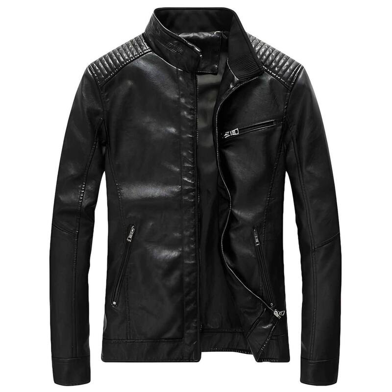 メガリテイラー レディース アウター 上衣・上衣 なめし革 フェイクレザー MegaRetailer Men ’ s Casual Zip-Up Faux Leather Jacket Black 黒いこと