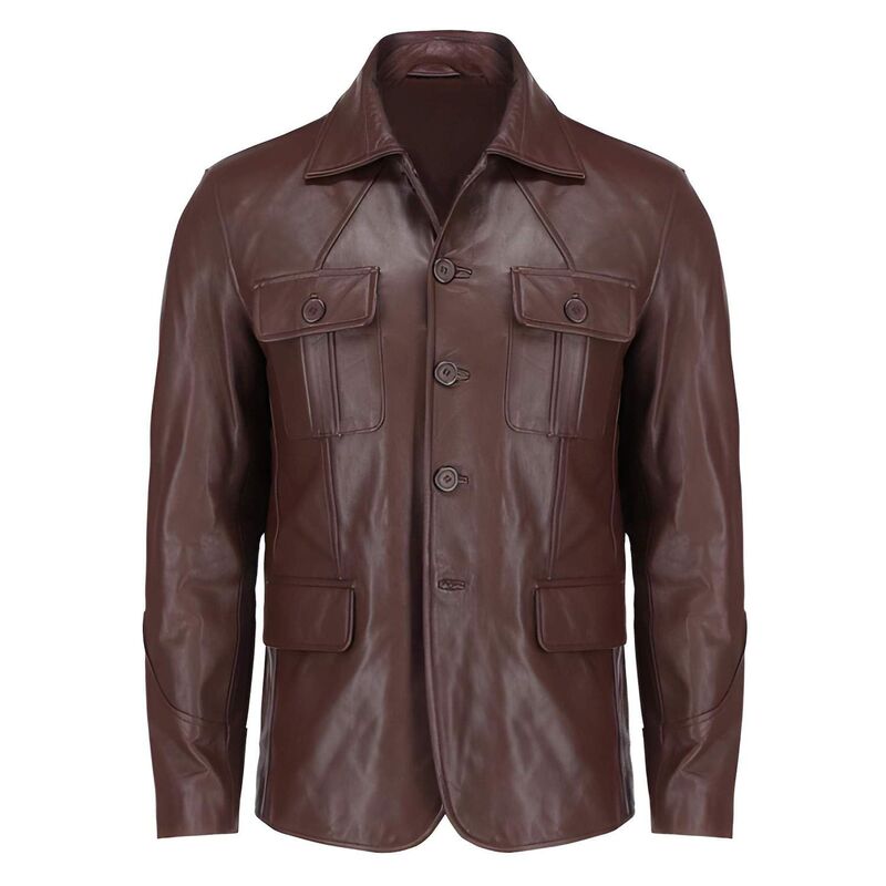 メガリテイラー レディース アウター 上衣・上衣 スポーツジャケット MegaRetailer Lambskin Leather Jacket Men Casual Notched Collar Classic Blazer Brown 赤銅色