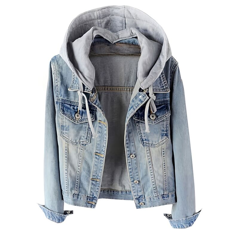 メガリテイラー レディース アウター 上衣・上衣 ジーンズ パーカー MegaRetailer Women Casual Denim Jacket with Detachable Hoodie Light Blue 青色