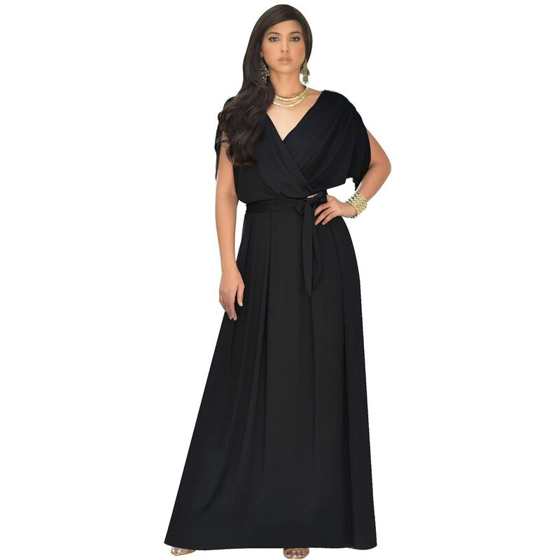 メガリテイラー レディース トップス 衣装 Vのど首 MegaRetailer Womens Long Semi-Formal Short Sleeve V-Neck Full Floor Length V-Neck Flowy Cocktail Weddinguest Pa Black 黒いこと