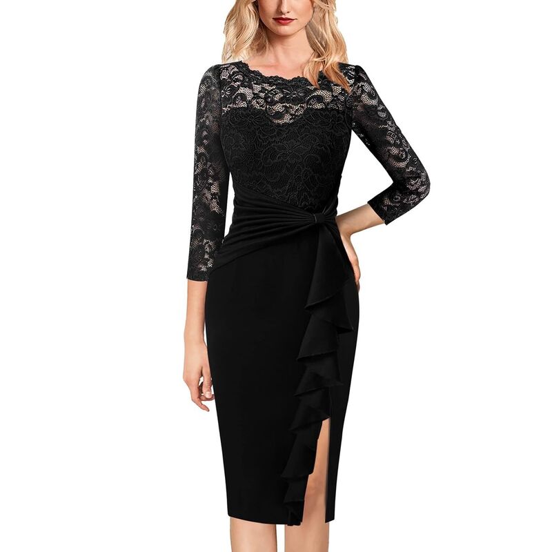 メガリテイラー レディース トップス 衣装 フラウンス MegaRetailer Womens Ruffle Peplum Sheath Dress Black 黒いこと