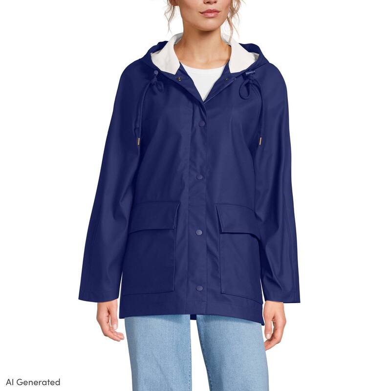 ランズエンド レディース アウター ジャケット・ブルゾン A ライン プチ コート Petite Lands' End A-line Slickeraincoat Midnight Sky｜ReVida 店