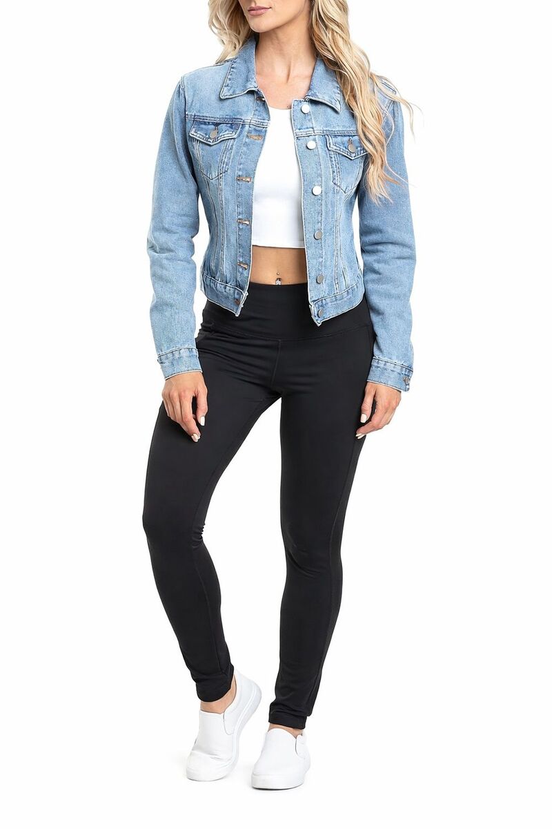 メガリテイラー レディース アウター 上衣・上衣 クロップド MegaRetailer Women Casual Cropped Jean Jacket Blue 青色