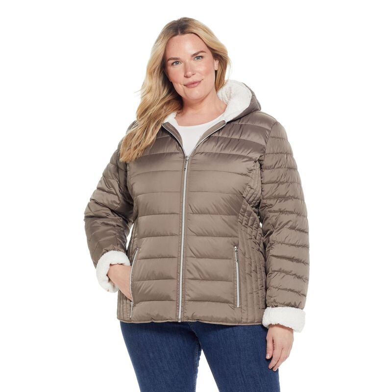 ウェザーキャスト レディース アウター 上衣・上衣 Women\u0027s Weathercast Sherpa-Lined Puffer Jacket Coriander