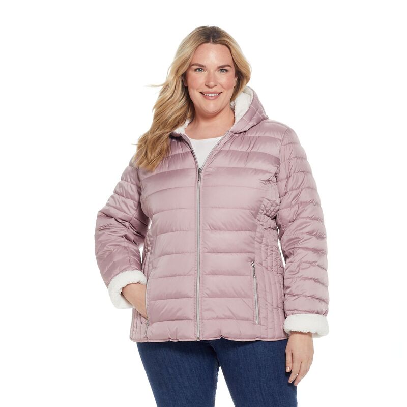 ウェザーキャスト レディース アウター 上衣・上衣 Women\u0027s Weathercast Sherpa-Lined Puffer Jacket Mauve Pink サクラ色